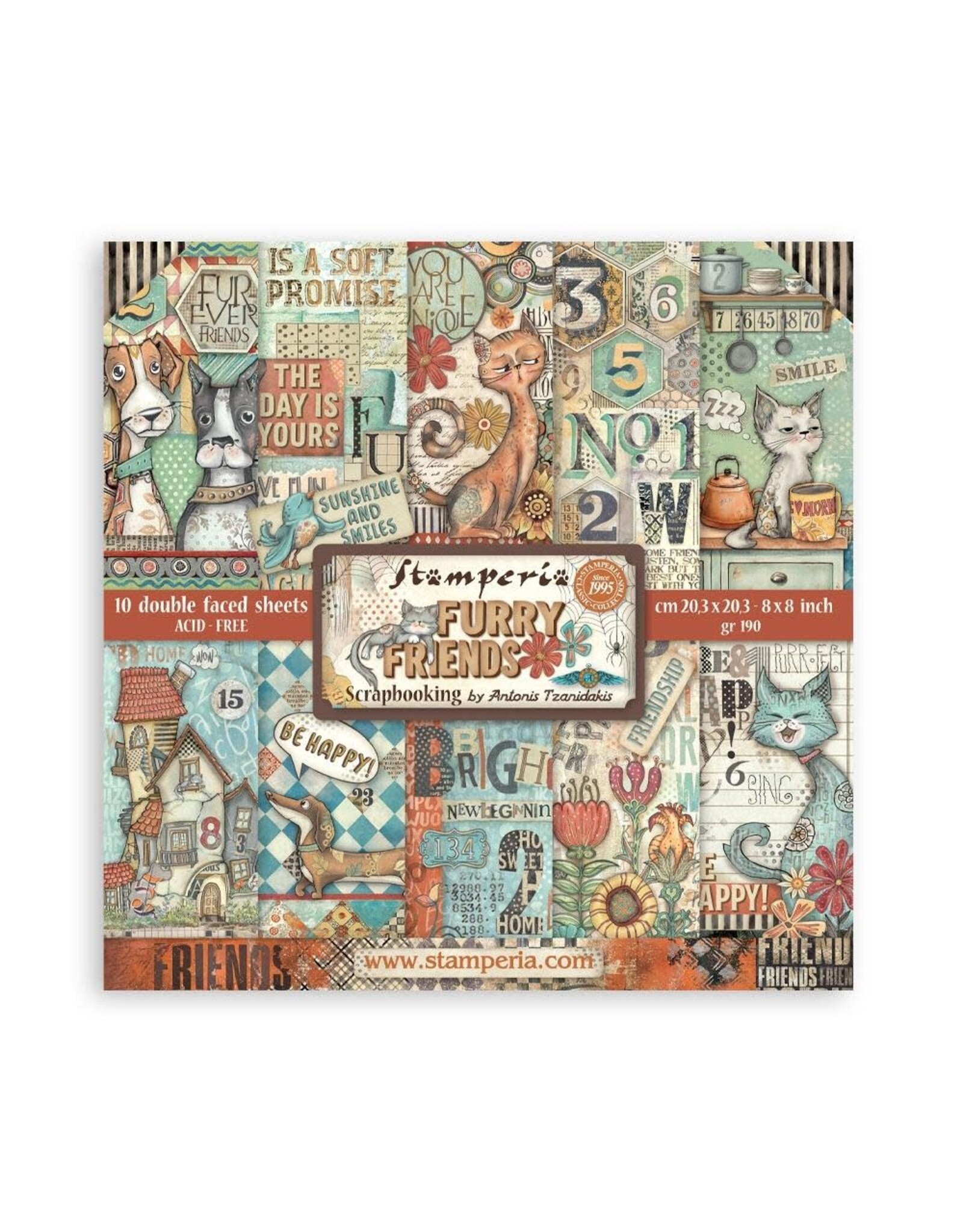 STAMPERIA STAMPERIA FURRY FRIENDS 8x8 PAPER PACK 10 SHEETS