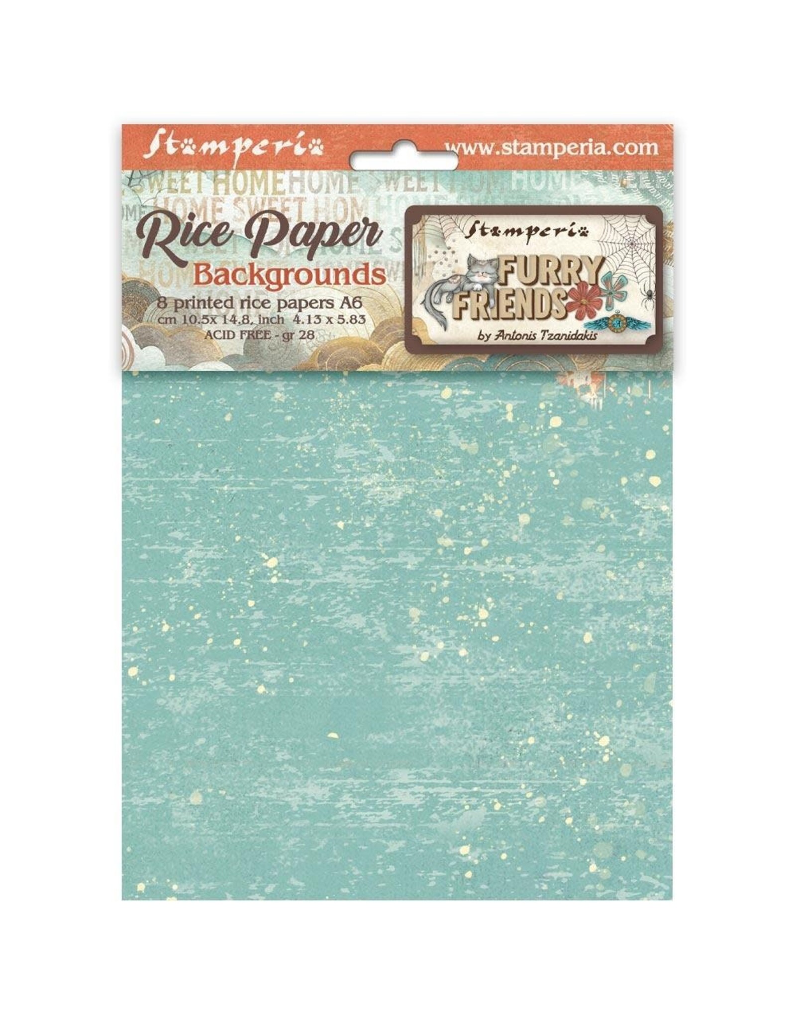 STAMPERIA STAMPERIA FURRY FRIENDS ASSORTED A6 RICE PAPER DECOUPAGE BACKGROUNDS 10.5X14.8CM 8/PK