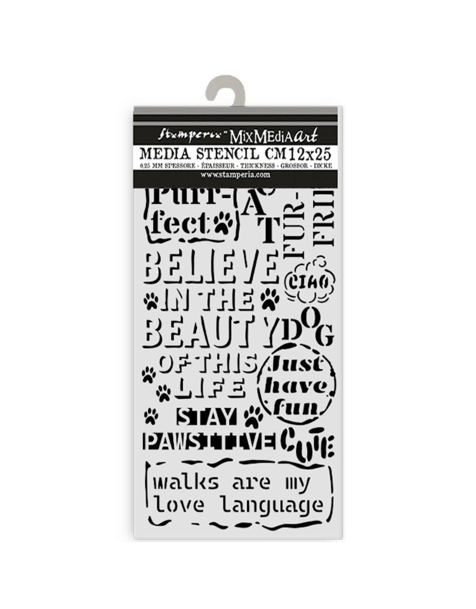 STAMPERIA STAMPERIA FURRY FRIENDS QUOTES PATTERN 12x25cm STENCIL