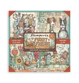 STAMPERIA STAMPERIA FURRY FRIENDS MAXI PAD 12x12 PAPER PACK 22 SHEETS