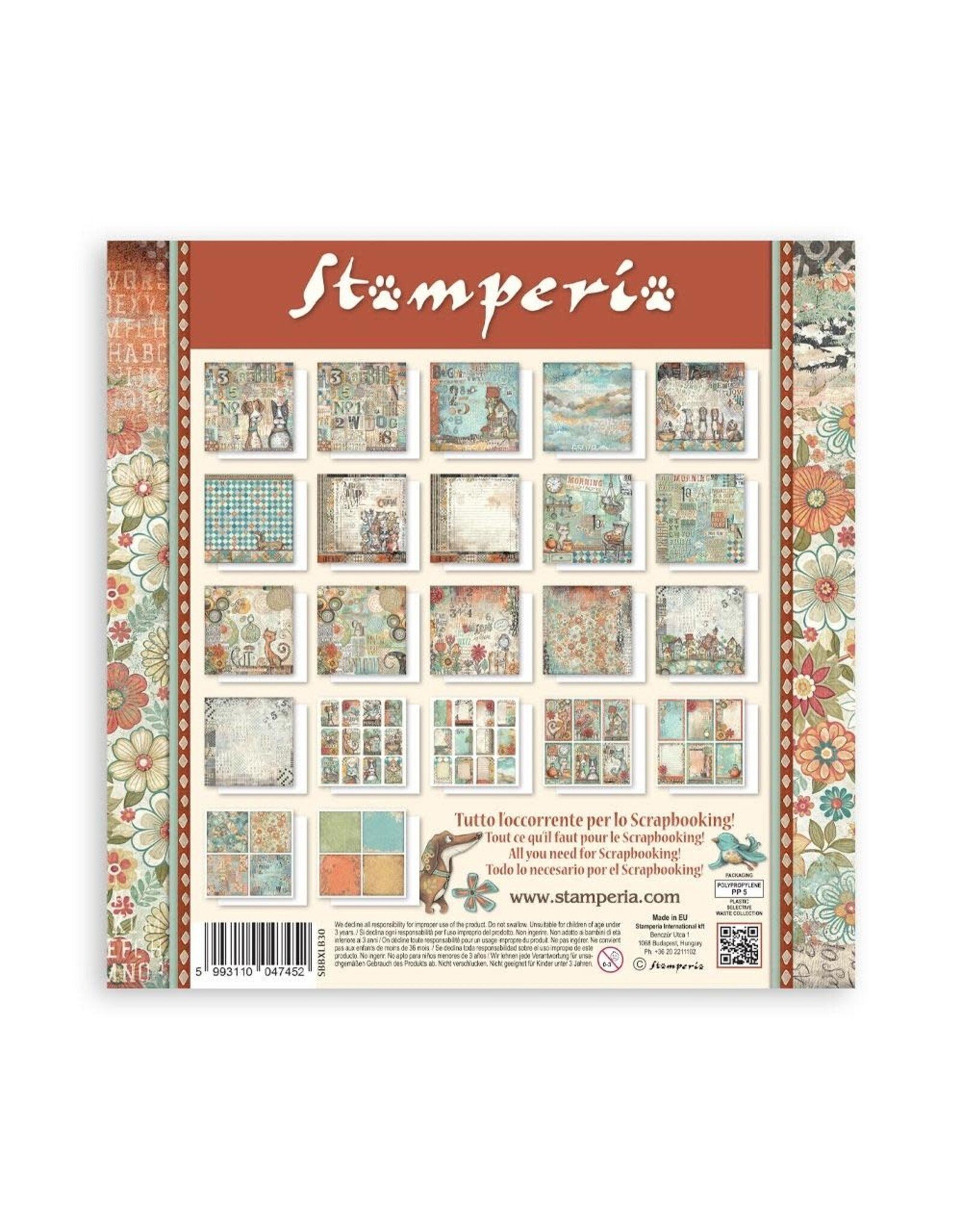 STAMPERIA STAMPERIA FURRY FRIENDS MAXI PAD 12x12 PAPER PACK 22 SHEETS