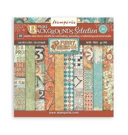 STAMPERIA STAMPERIA FURRY FRIENDS BACKGROUNDS SELECTION 12x12 PAPER PACK 10 SHEETS