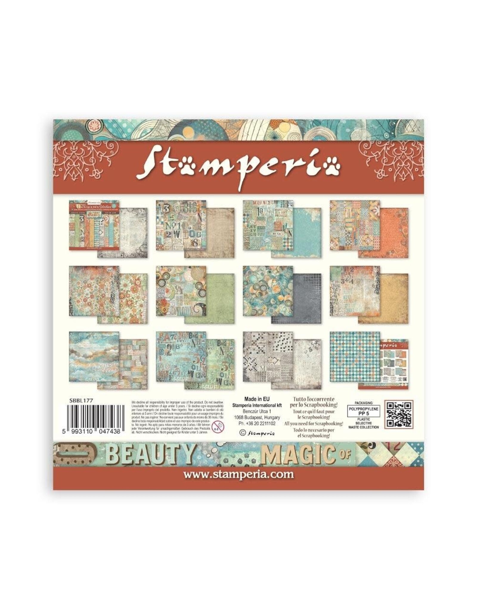STAMPERIA STAMPERIA FURRY FRIENDS BACKGROUNDS SELECTION 12x12 PAPER PACK 10 SHEETS
