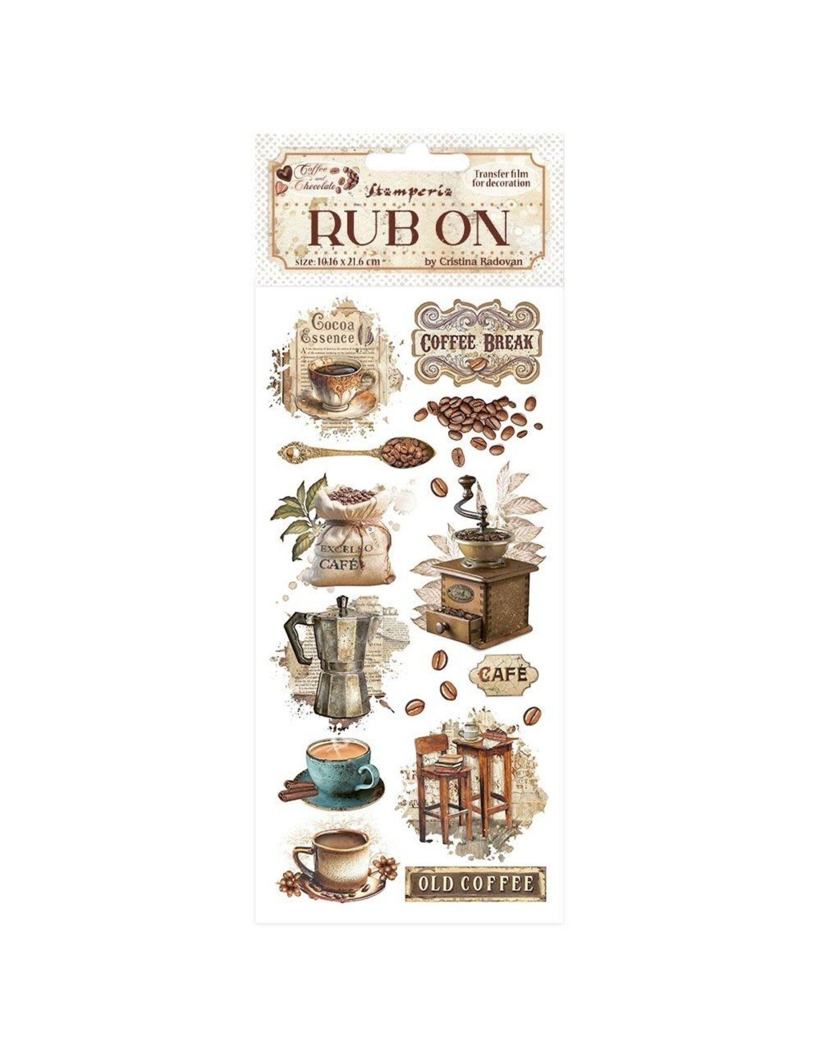 STAMPERIA STAMPERIA COFFEE AND CHOCOLATE VINTAGE COFFEE MOMENTS RUB-ON