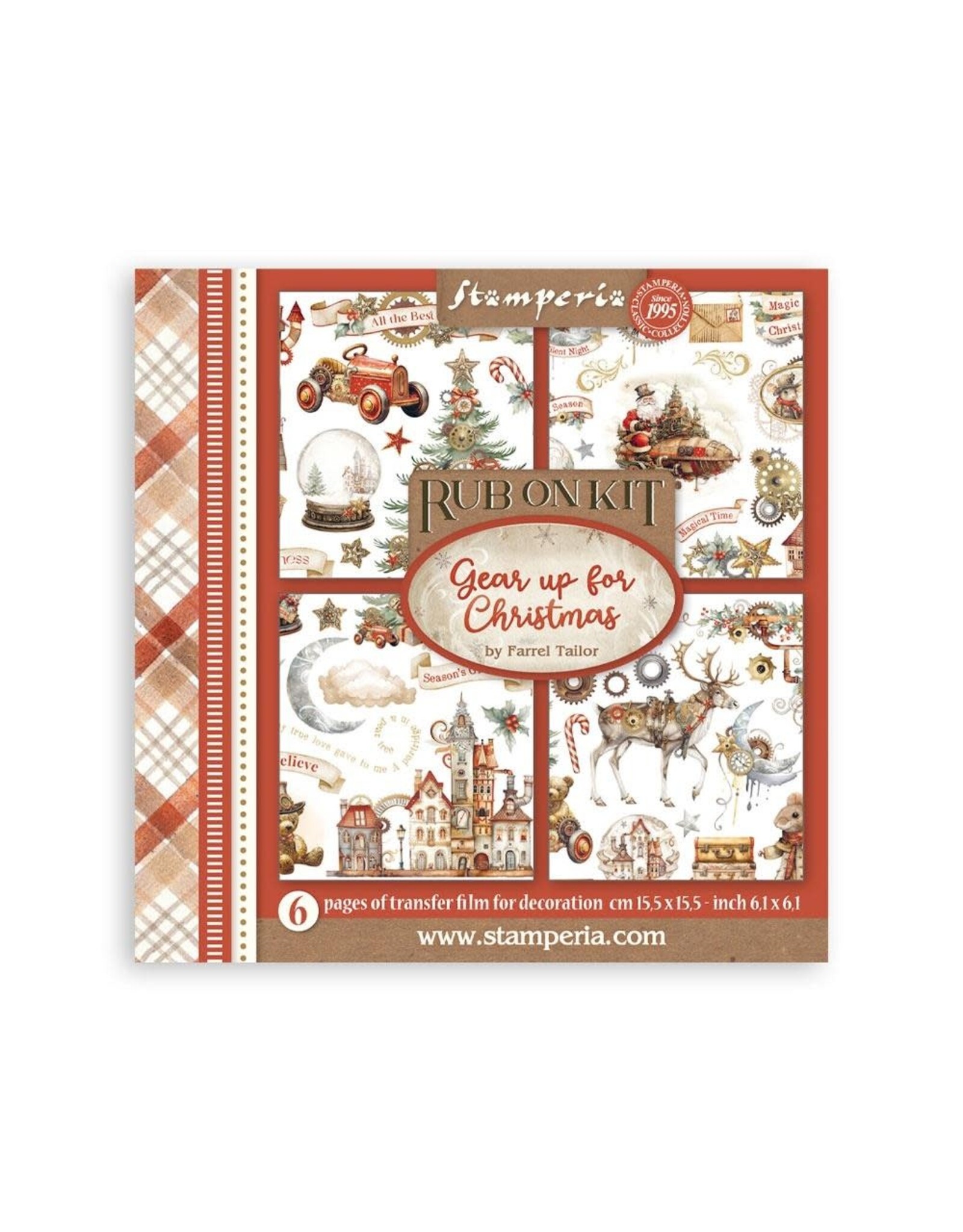STAMPERIA STAMPERIA GEAR UP FOR CHRISTMAS ASSORTED RUB-ONS 6/PK