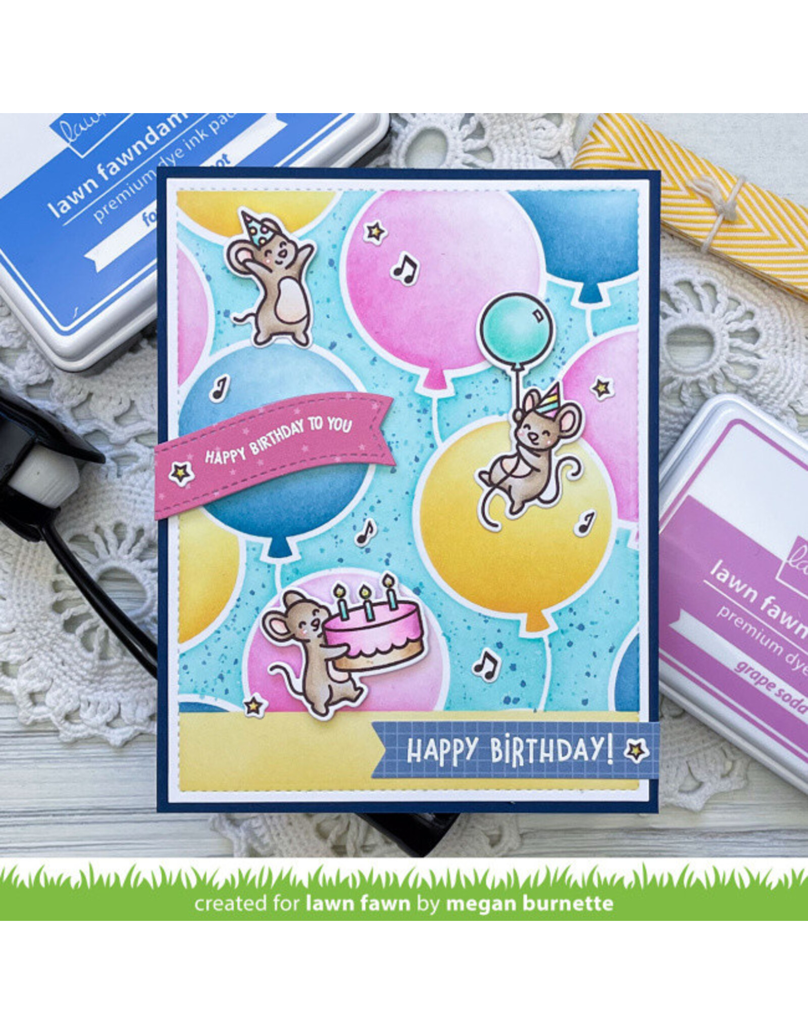 LAWN FAWN LAWN FAWN BIRTHDAY MICE COLORING STENCIL SET