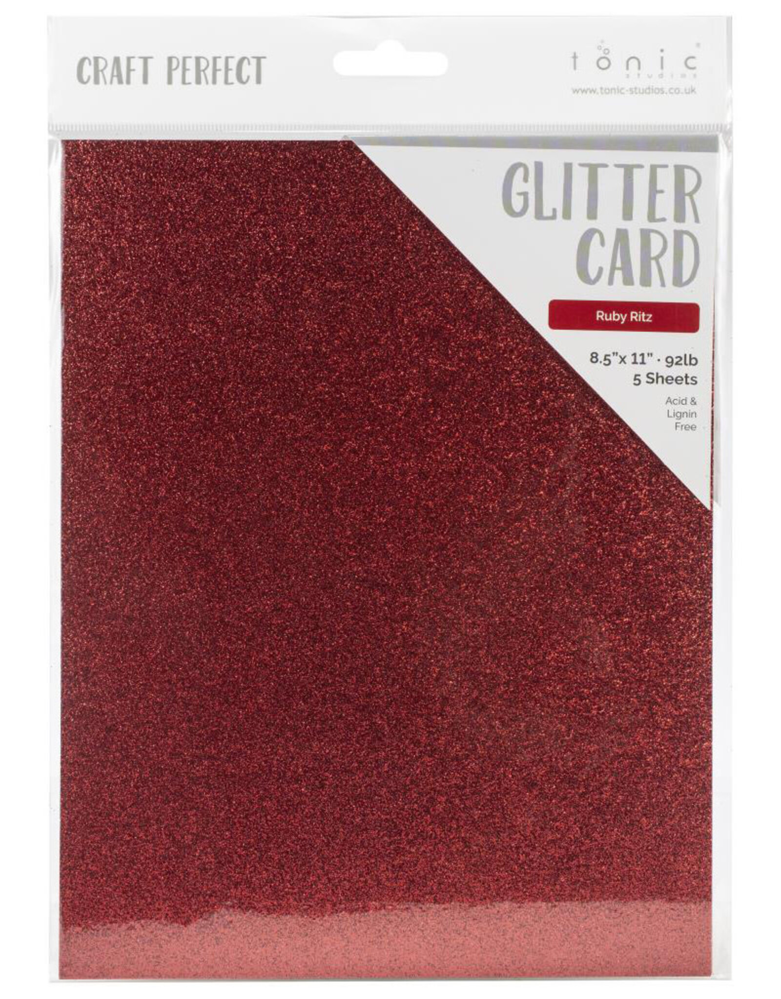 TONIC TONIC STUDIOS GLITTER CARD RUBY RITZ 8.5X11 5PK