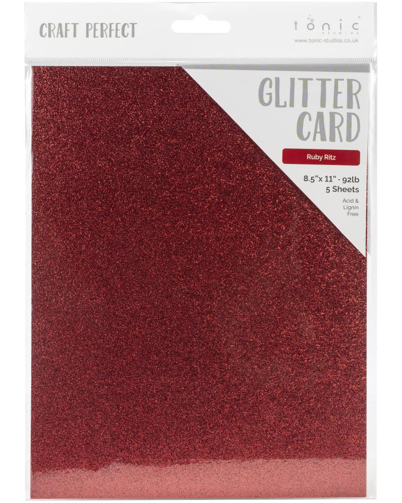 TONIC TONIC STUDIOS GLITTER CARD RUBY RITZ 8.5X11 5PK