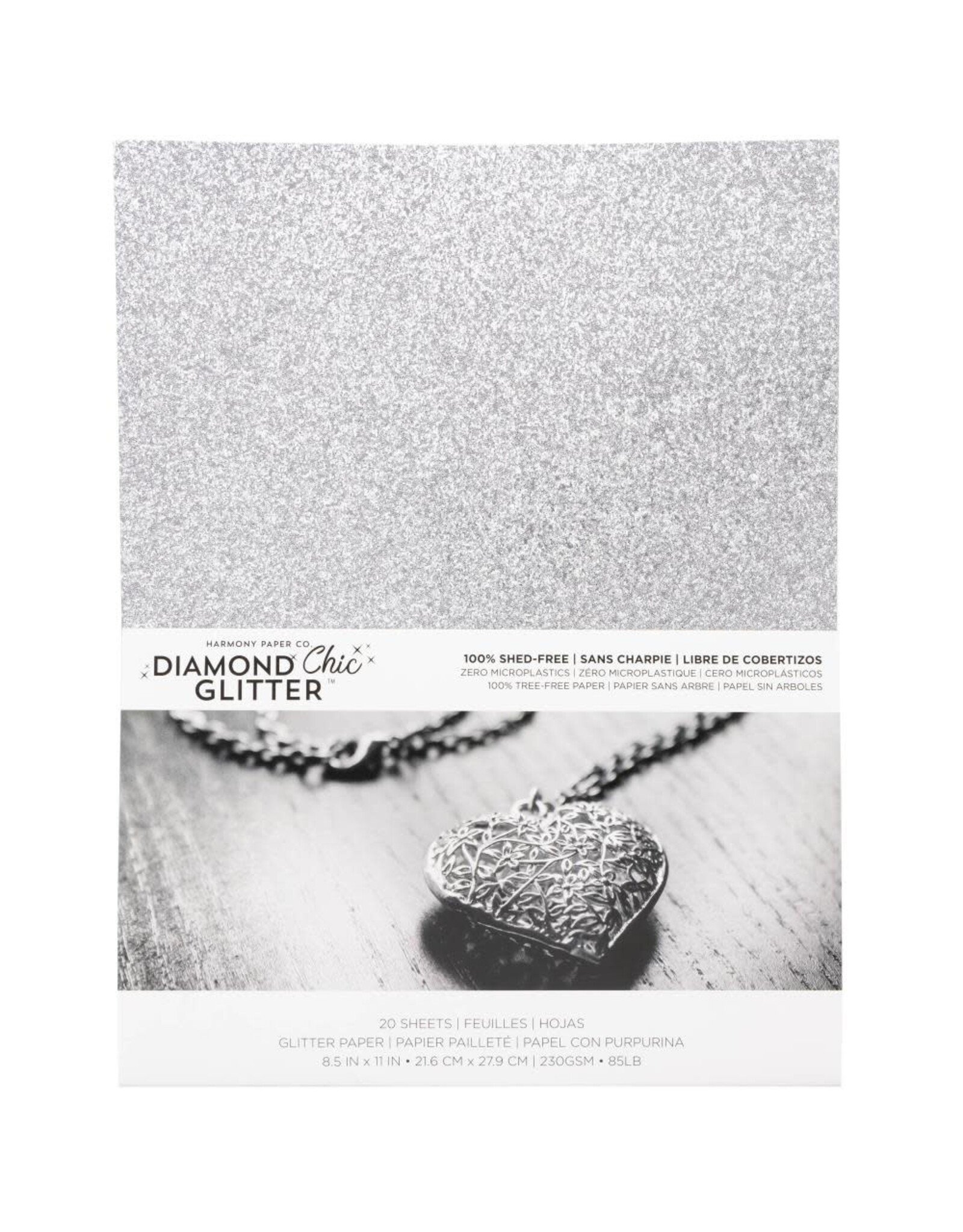 HARMONY PAPER HARMONY PAPER DIAMOND CHIC PLATINUM 8.5x11 GLITTER CARDSTOCK 20/PK