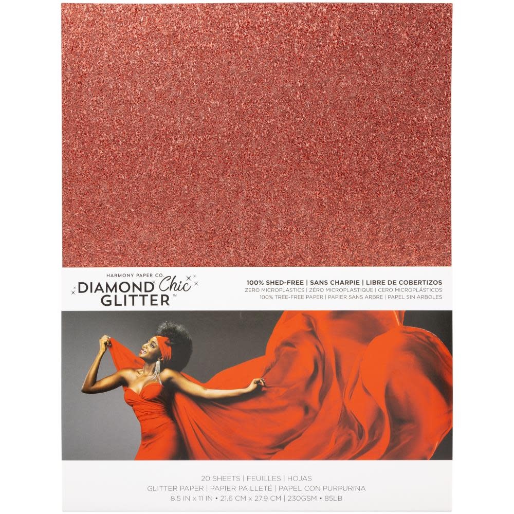 HARMONY PAPER DIAMOND CHIC SCARLET 8.5x11 GLITTER CARDSTOCK 20/PK