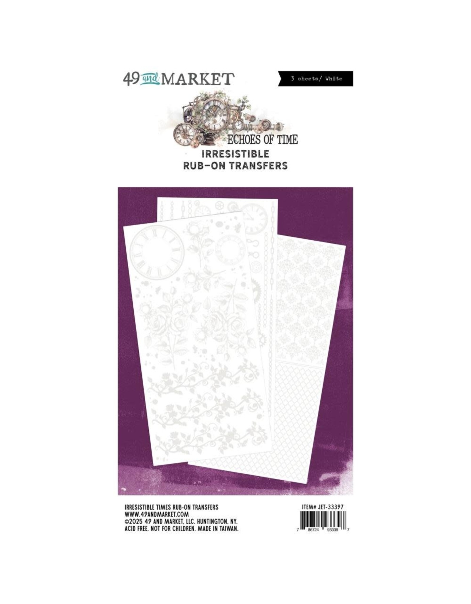 49 AND MARKET 49 AND MARKET ECHOES OF TIME IRRESISTIBLE TIMES 6x12 RUB-ON TRANSFER SET 3/PK