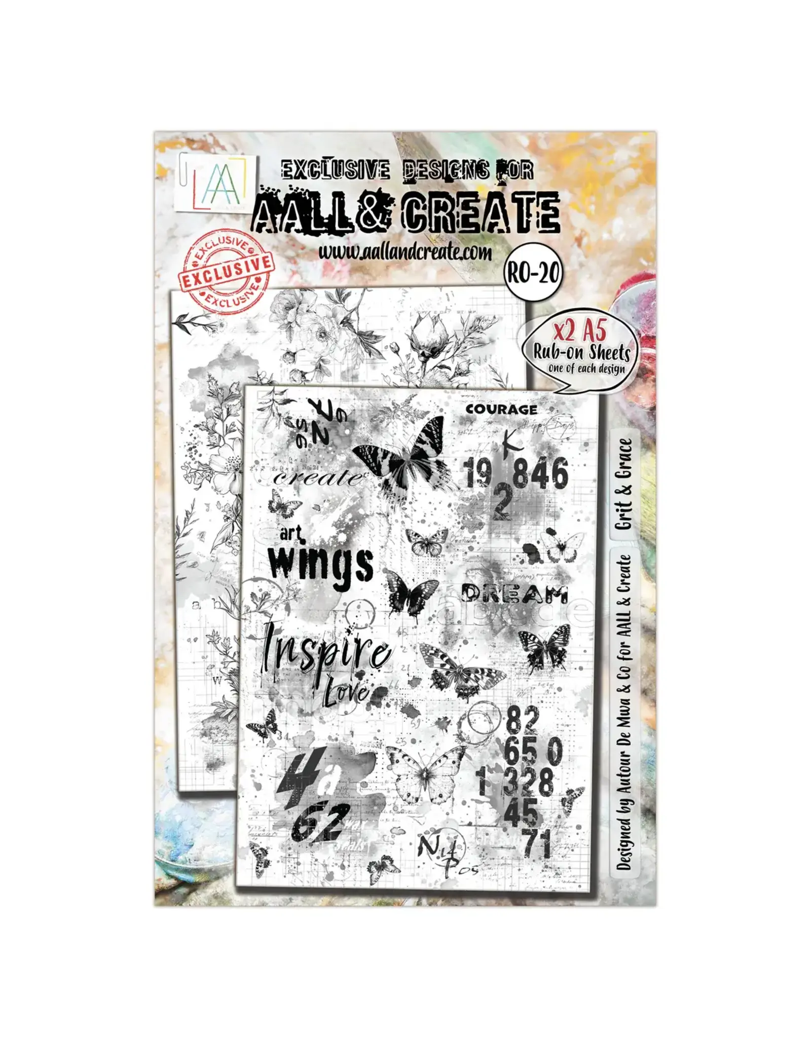 AALL & CREATE AALL & CREATE AUTOUR DE MWA #20 GRIT & GRACE A5 RUB-ON SHEETS 2/PK