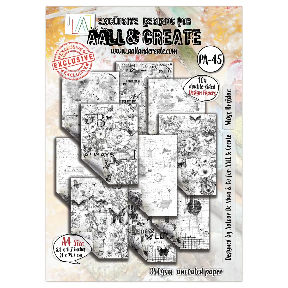 AALL & CREATE AALL & CREATE AUTOUR DE MWA & CO #45 MOSS RESIDUE A4 DOUBLE-SIDED DESIGN PAPERS 10/PK