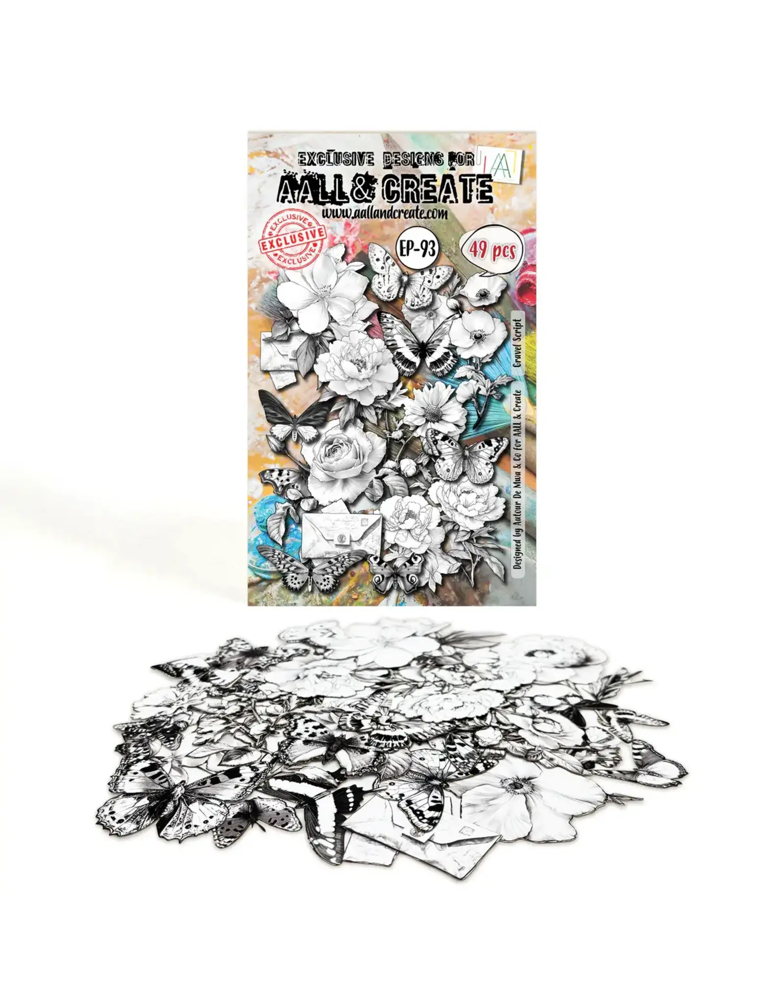 AALL & CREATE AALL & CREATE AUTOUR DE MWA #EP-93 GRAVEL SCRIPT EPHEMERA DIE CUTS 49/PK
