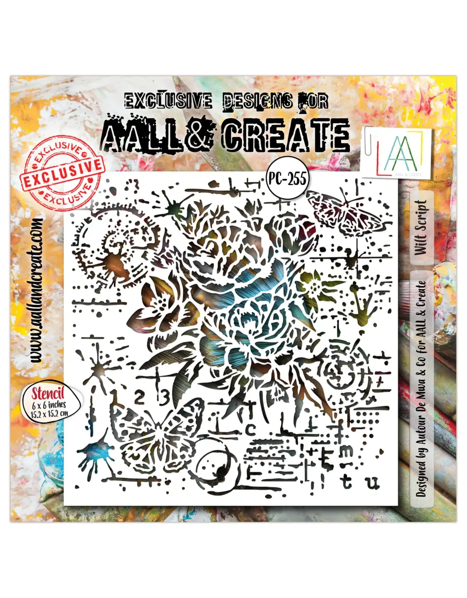 AALL & CREATE AALL & CREATE AUTOUR DE MWA #255 WILT SCRIPT 6X6 STENCIL