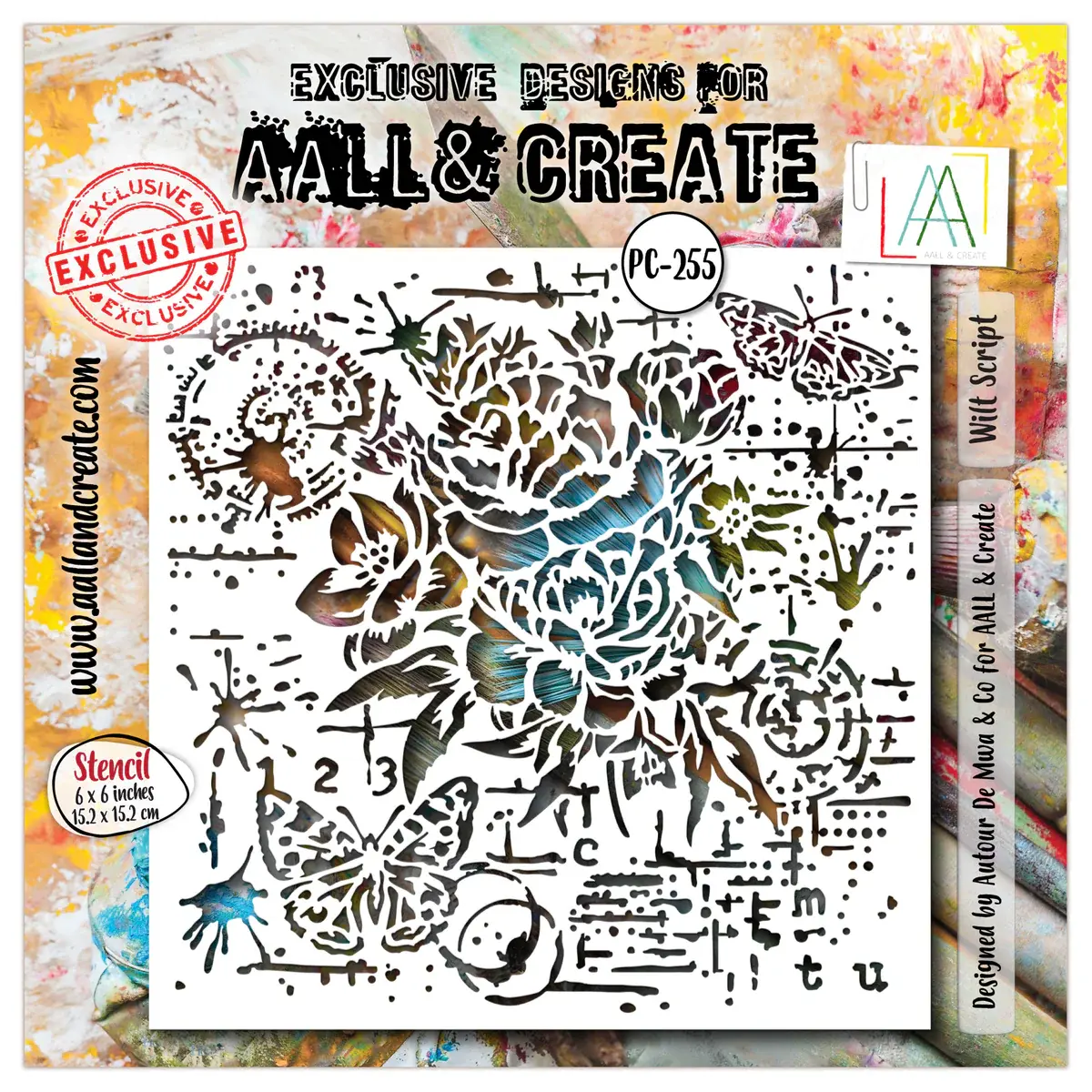 AALL & CREATE AALL & CREATE AUTOUR DE MWA #255 WILT SCRIPT 6X6 STENCIL