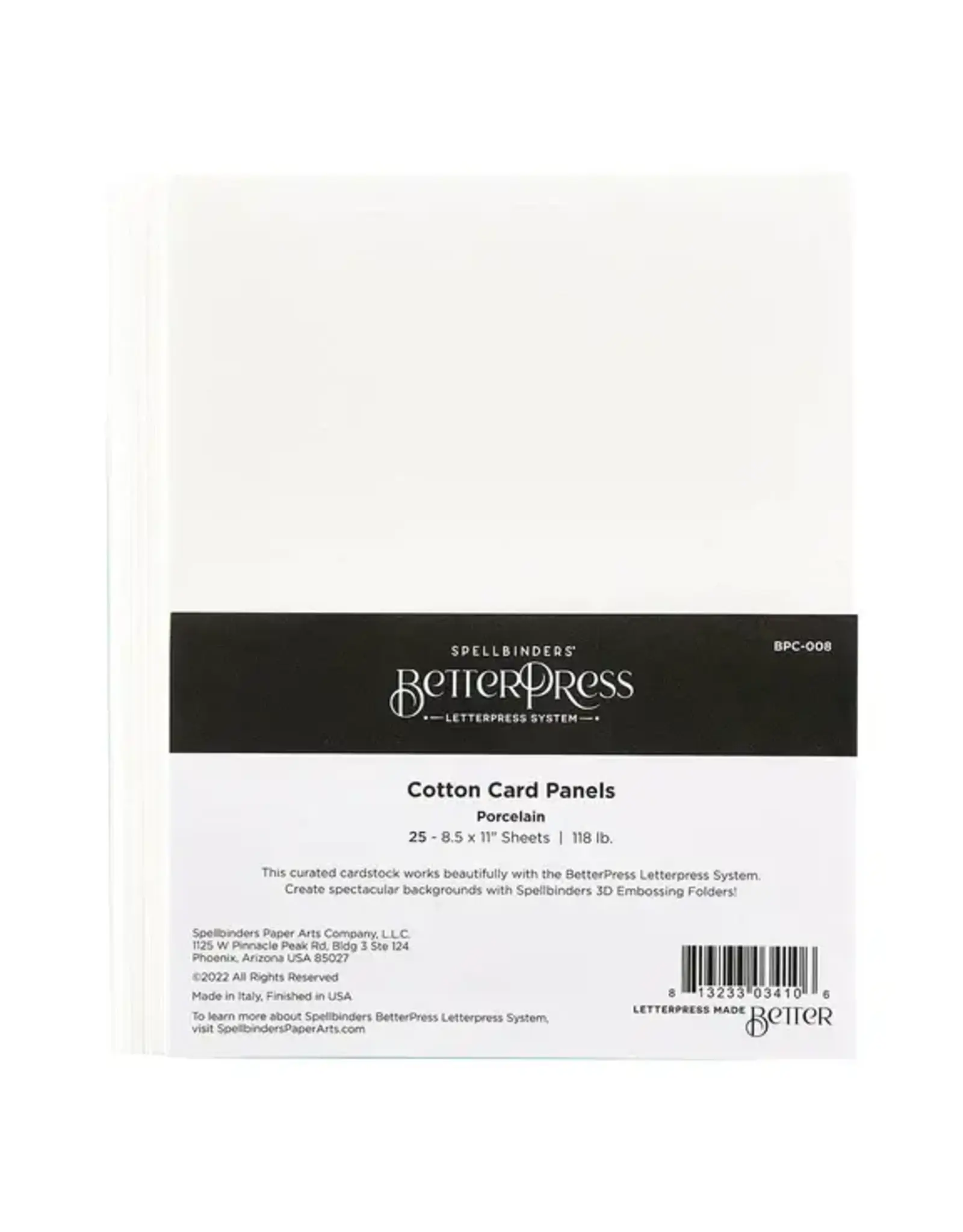 SPELLBINDERS SPELLBINDERS BETTERPRESS 8.5X11 118lb PORCELAIN COTTON CARD PANELS 25/PK