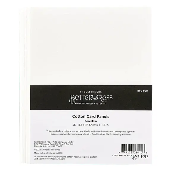 SPELLBINDERS SPELLBINDERS BETTERPRESS 8.5X11 118lb PORCELAIN COTTON CARD PANELS 25/PK