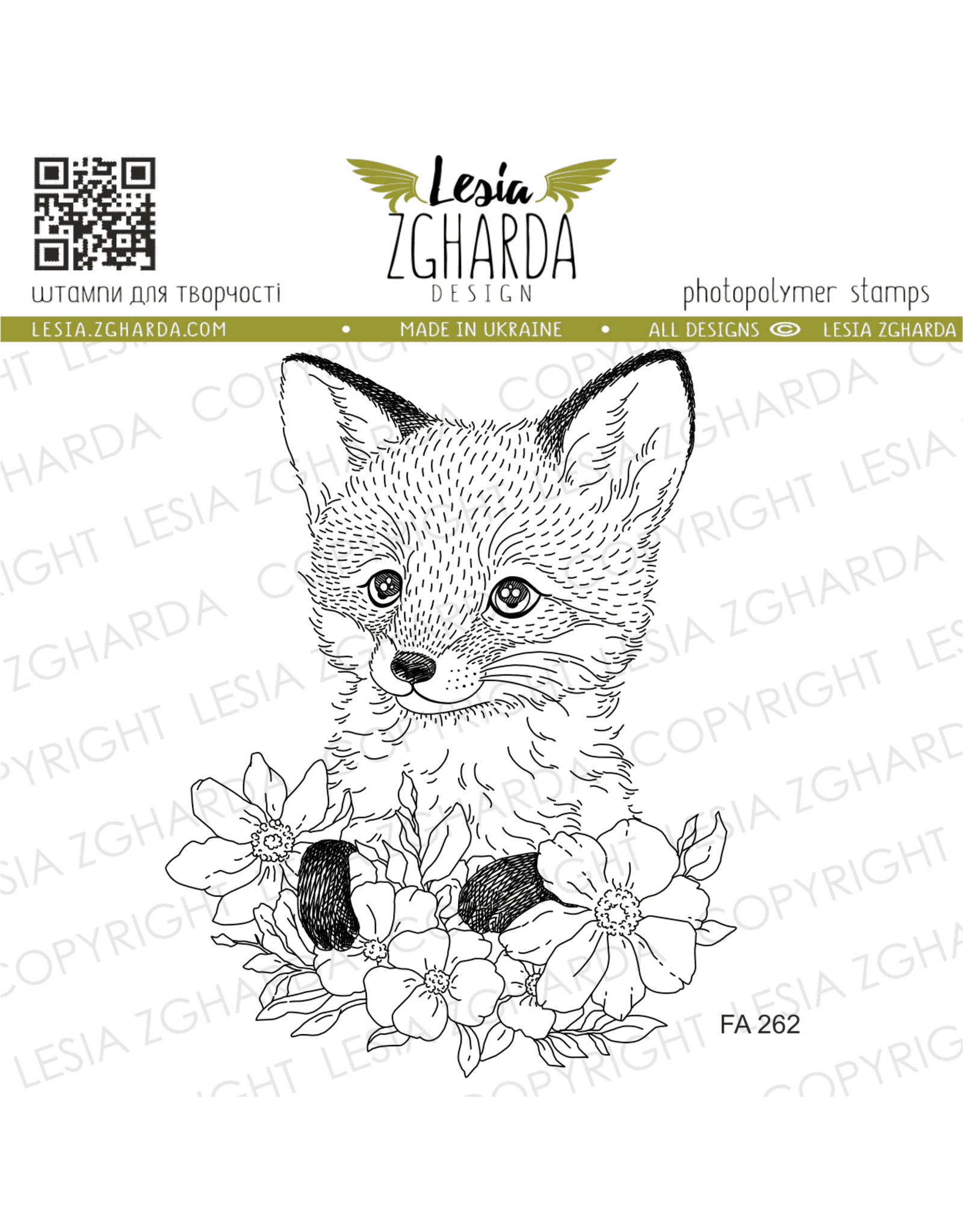 LESIA ZGHARDA DESIGN LESIA ZGHARDA DESIGN FOX CUB WITH FLOWERS CLEAR STAMP