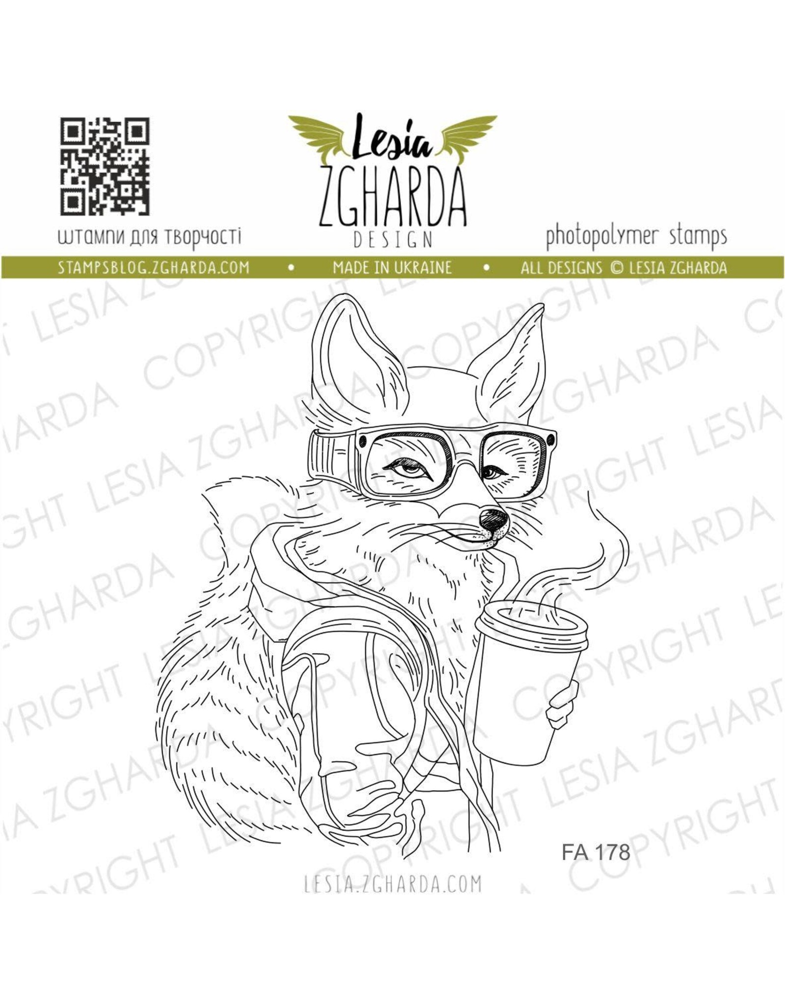 LESIA ZGHARDA DESIGN LESIA ZGHARDA DESIGN FOX WITH COFFEE CLEAR STAMP