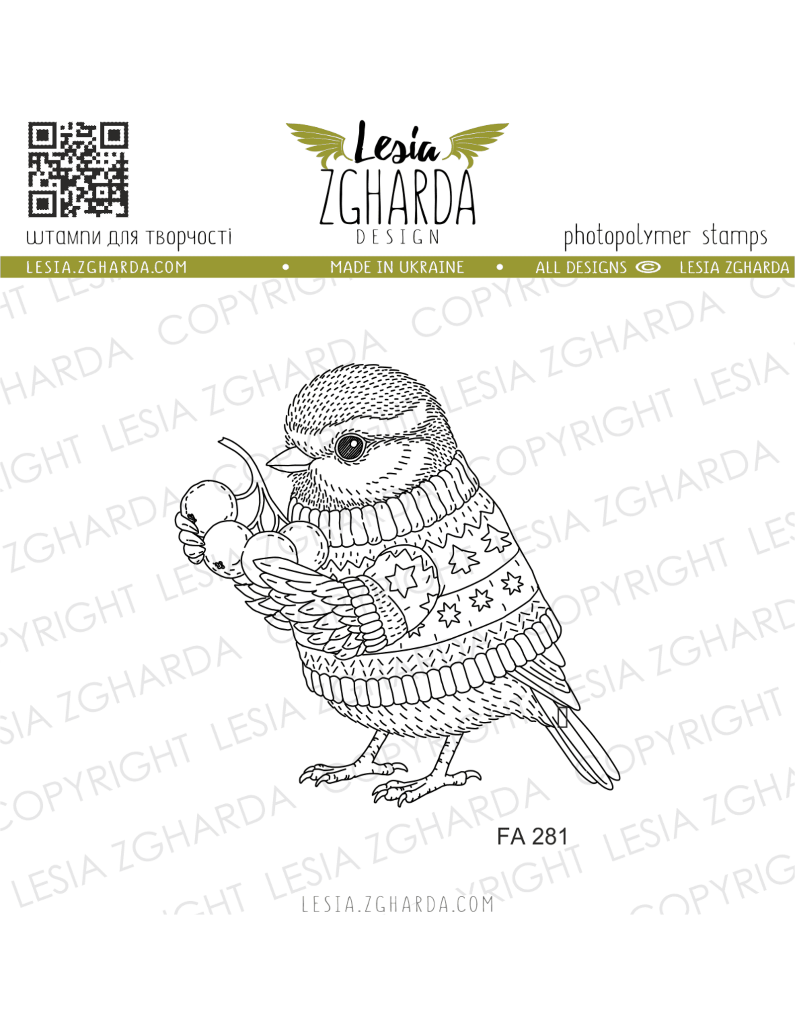 LESIA ZGHARDA DESIGN LESIA ZGHARDA DESIGN WINTER BIRD WITH BERRIES CLEAR STAMP