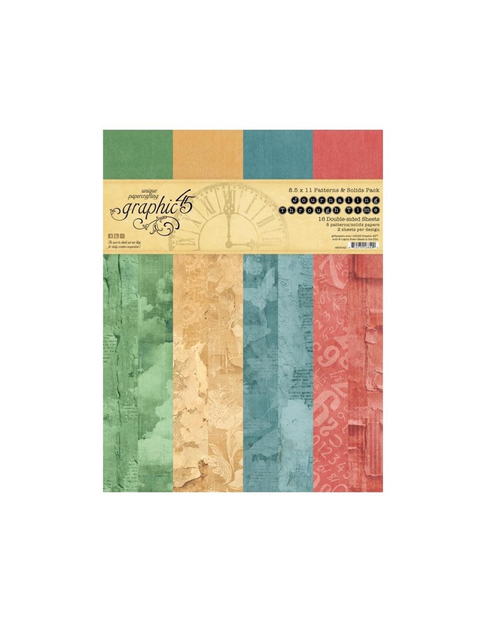GRAPHIC 45 GRAPHIC 45 JOURNALING THROUGH TIME PATTERNS & SOLIDS 8.5x11 COLLECTION PACK
