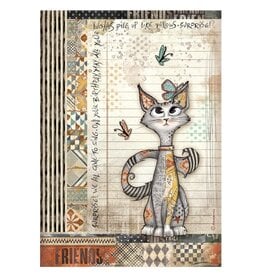 STAMPERIA STAMPERIA FURRY FRIENDS CAT AND BUTTERFLY A4 RICE PAPER