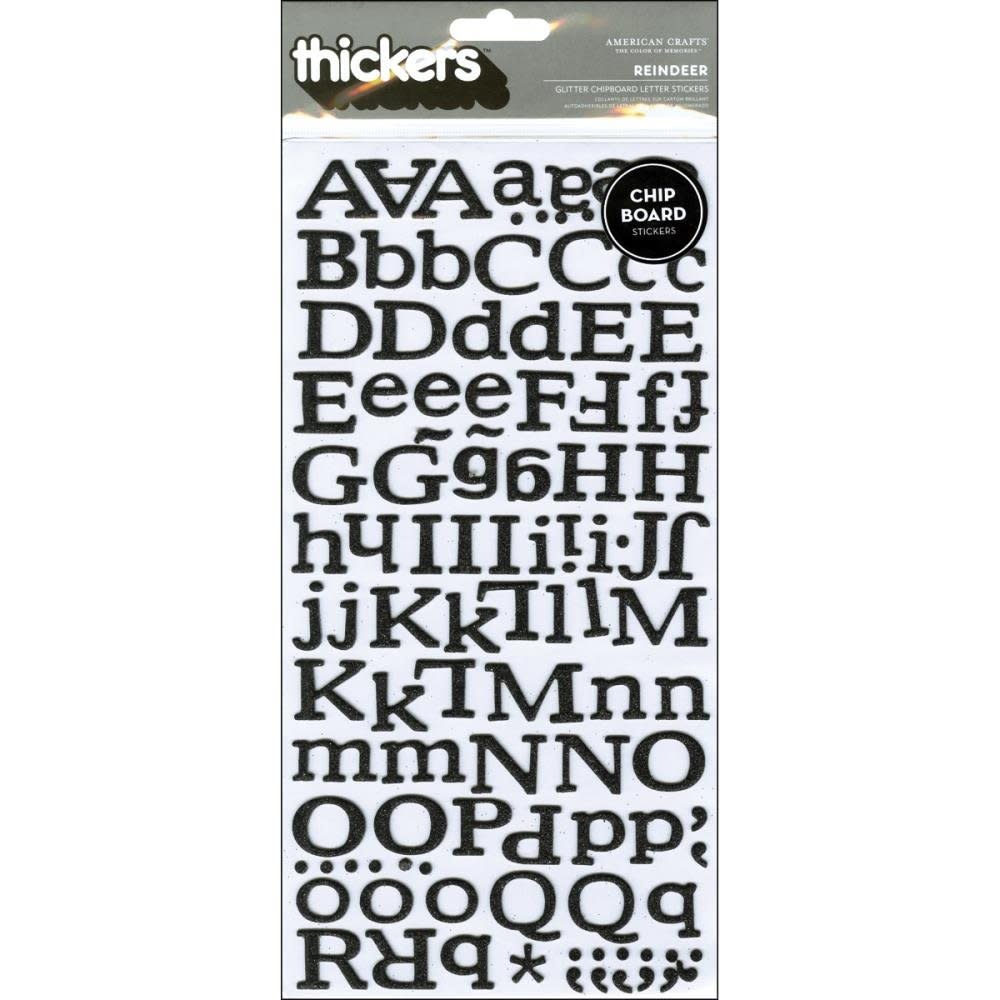 AMERICAN CRAFTS AMERICAN CRAFTS REINDEER BLACK GLITTER CHIPBOARD ALPHABET THICKERS