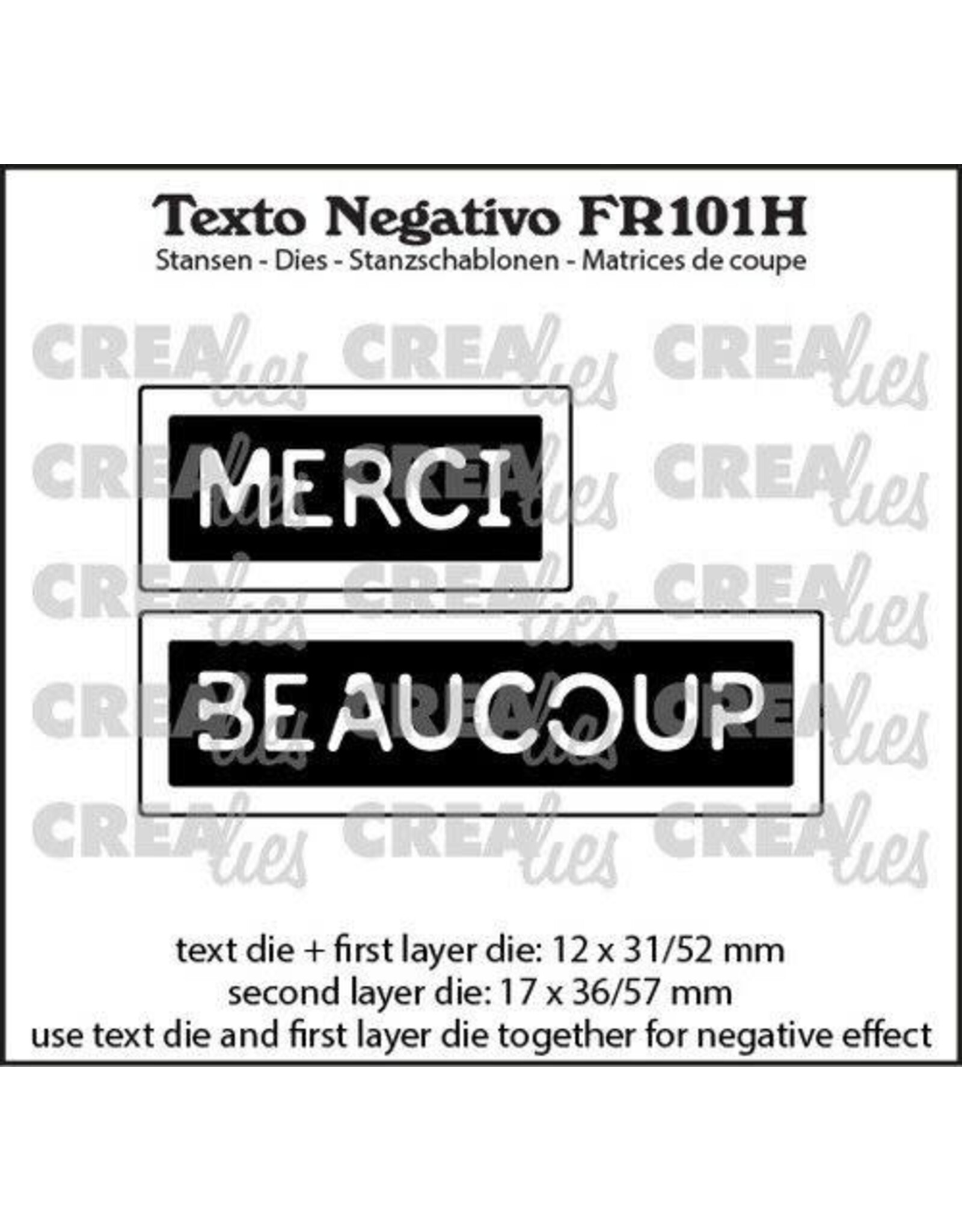 CREALIES CRAFTLINES CREALIES NEGATIVE TEXT MERCI BEAUCOUP DIE SET