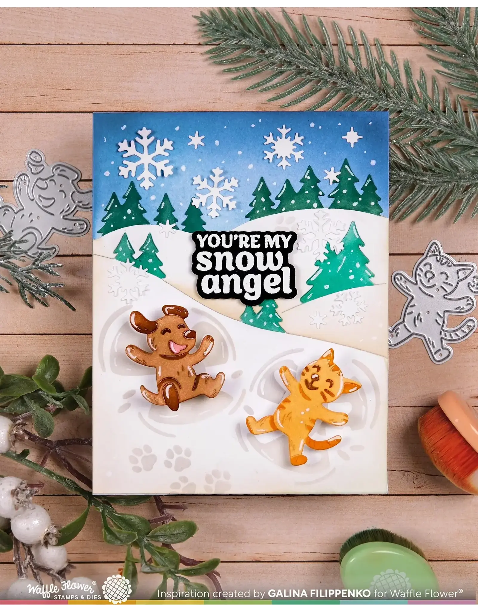 WAFFLE FLOWER WAFFLE FLOWER SNOW ANGEL SENTIMENTS CLEAR STAMP SET AND DIE COMBO