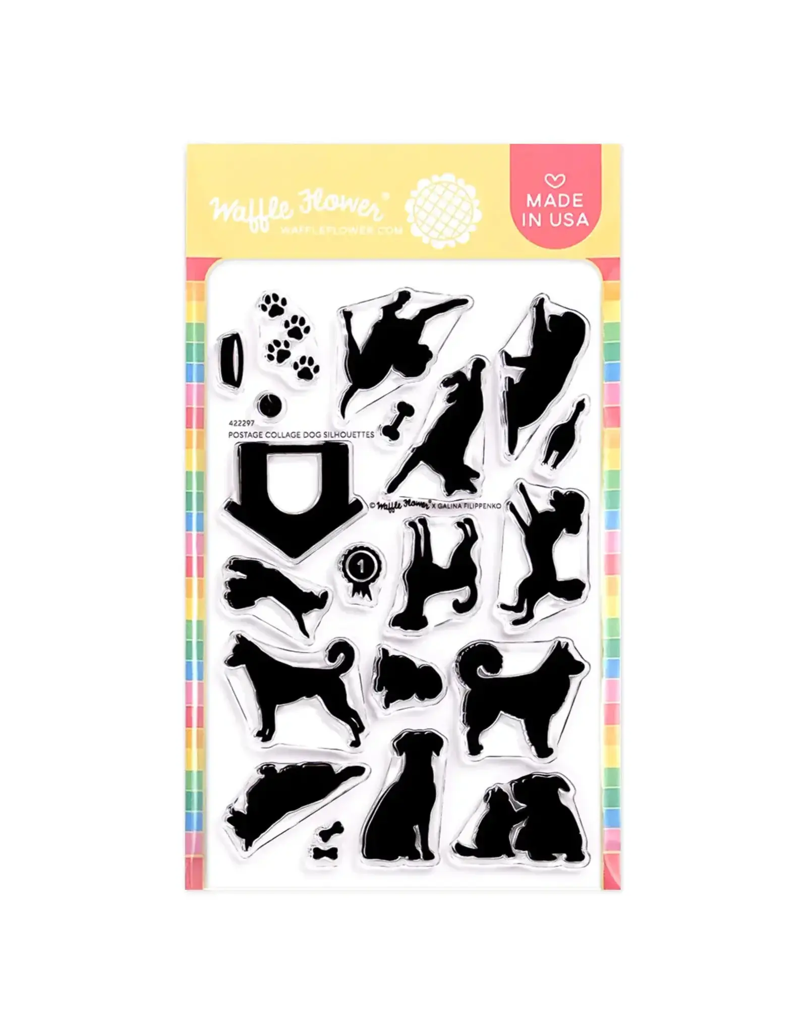 WAFFLE FLOWER WAFFLE FLOWER POSTAGE COLLAGE DOG SILHOUETTES CLEAR STAMP SET