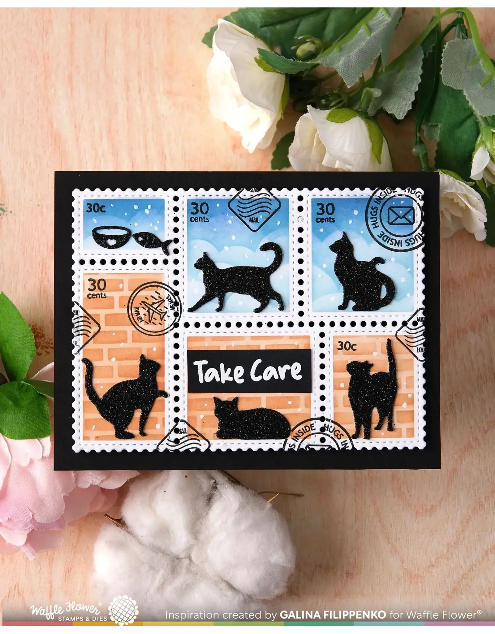 WAFFLE FLOWER WAFFLE FLOWER POSTAGE COLLAGE CAT SILHOUETTES DIE SET