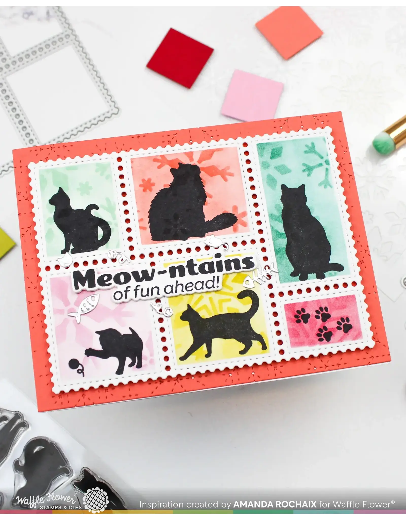 WAFFLE FLOWER WAFFLE FLOWER POSTAGE COLLAGE CAT SILHOUETTES DIE SET