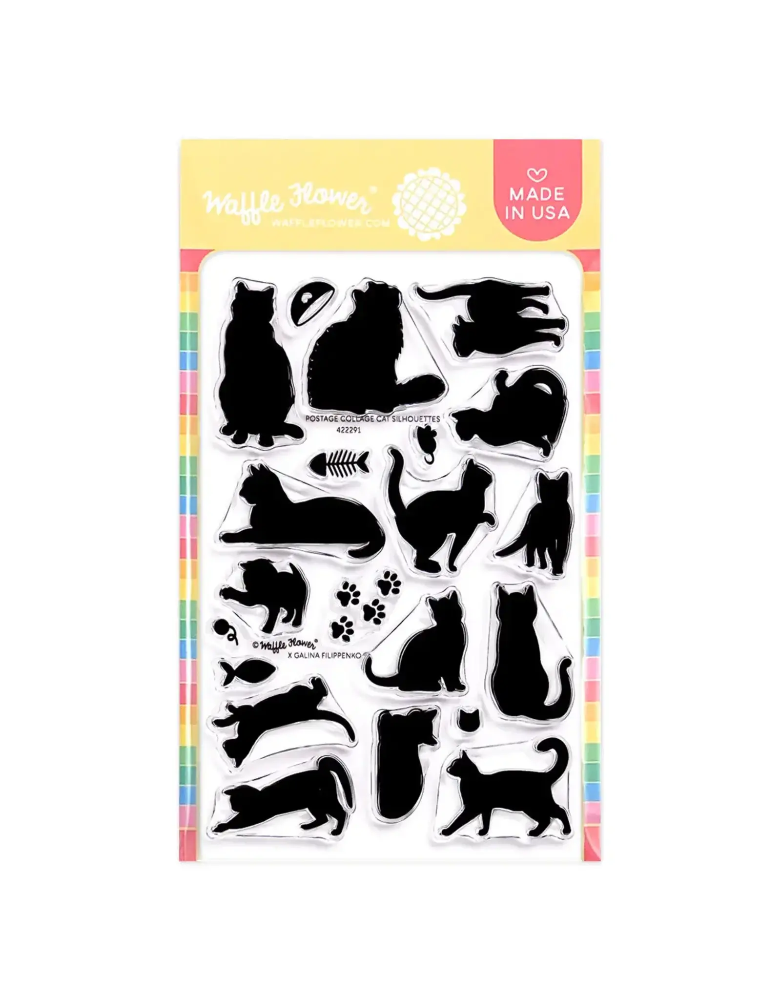 WAFFLE FLOWER WAFFLE FLOWER POSTAGE COLLAGE CAT SILHOUETTES CLEAR STAMP SET