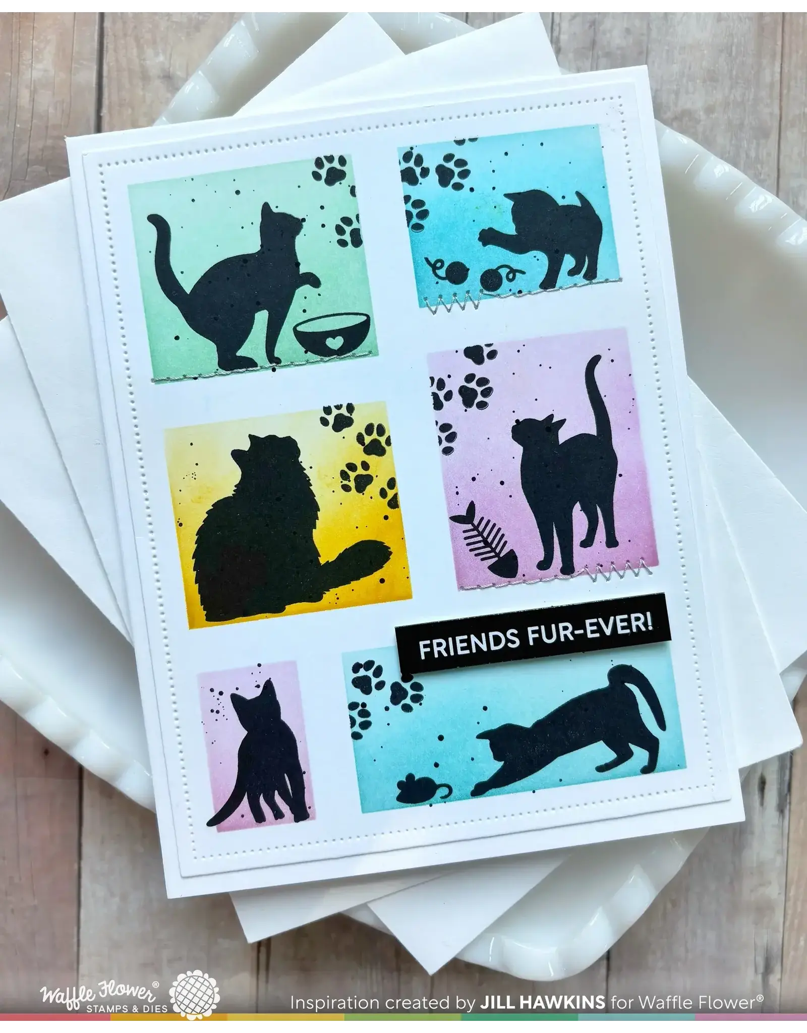 WAFFLE FLOWER WAFFLE FLOWER POSTAGE COLLAGE CAT SILHOUETTES CLEAR STAMP SET