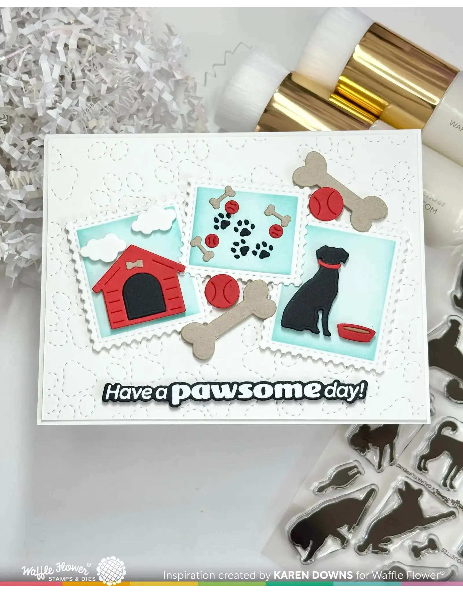 WAFFLE FLOWER WAFFLE FLOWER PAWDER DAY SENTIMENTS CLEAR STAMP SET AND DIE COMBO