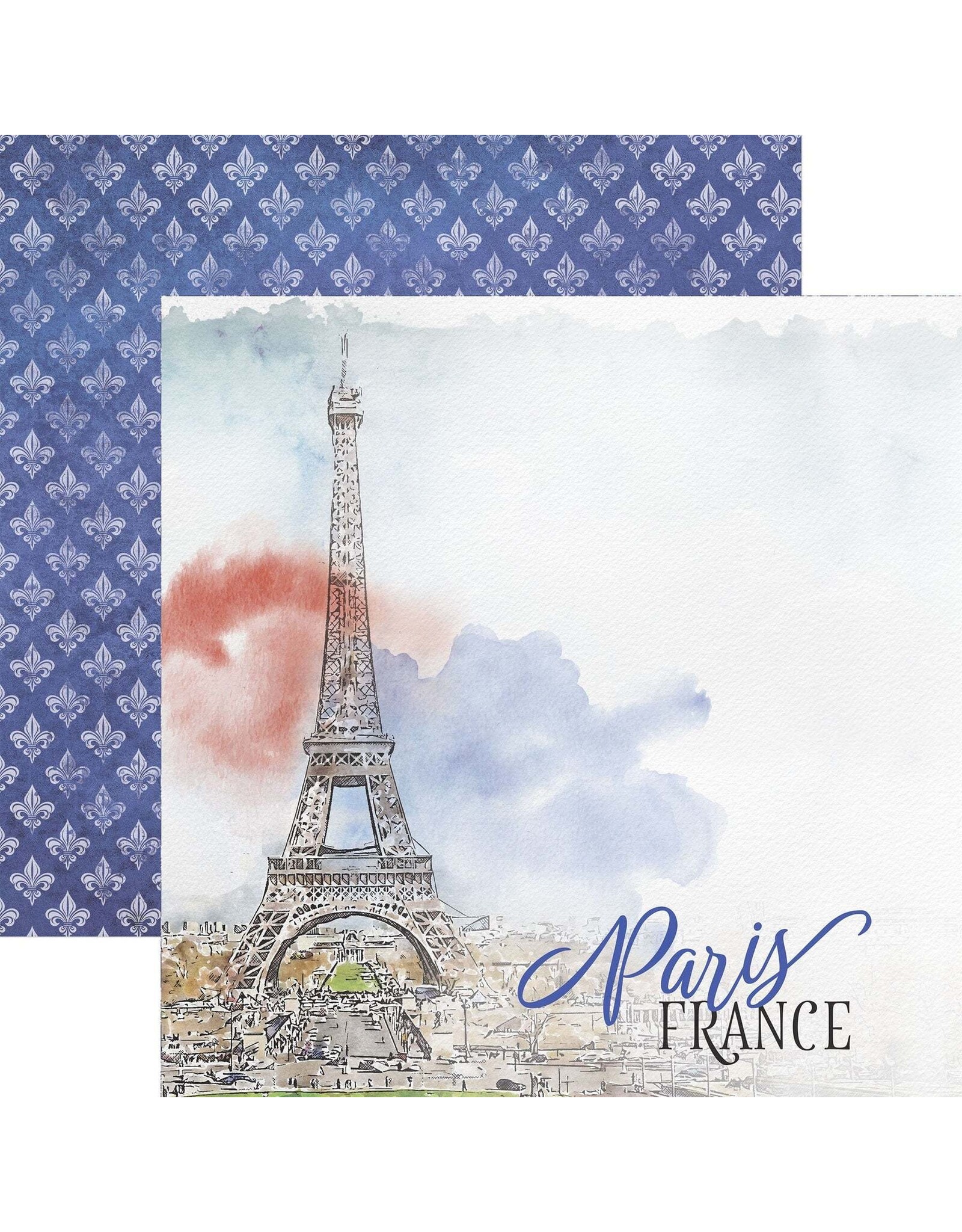 PAPER HOUSE PRODUCTIONS PAPER HOUSE EIFFEL TOWER WATERCOLOR 12x12 CARDSTOCK