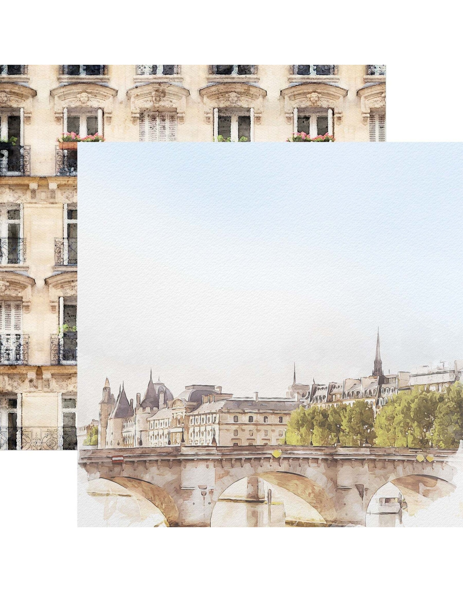 PAPER HOUSE PRODUCTIONS PAPER HOUSE PARIS BRIDGE WATERCOLOR 12x12 CARDSTOCK
