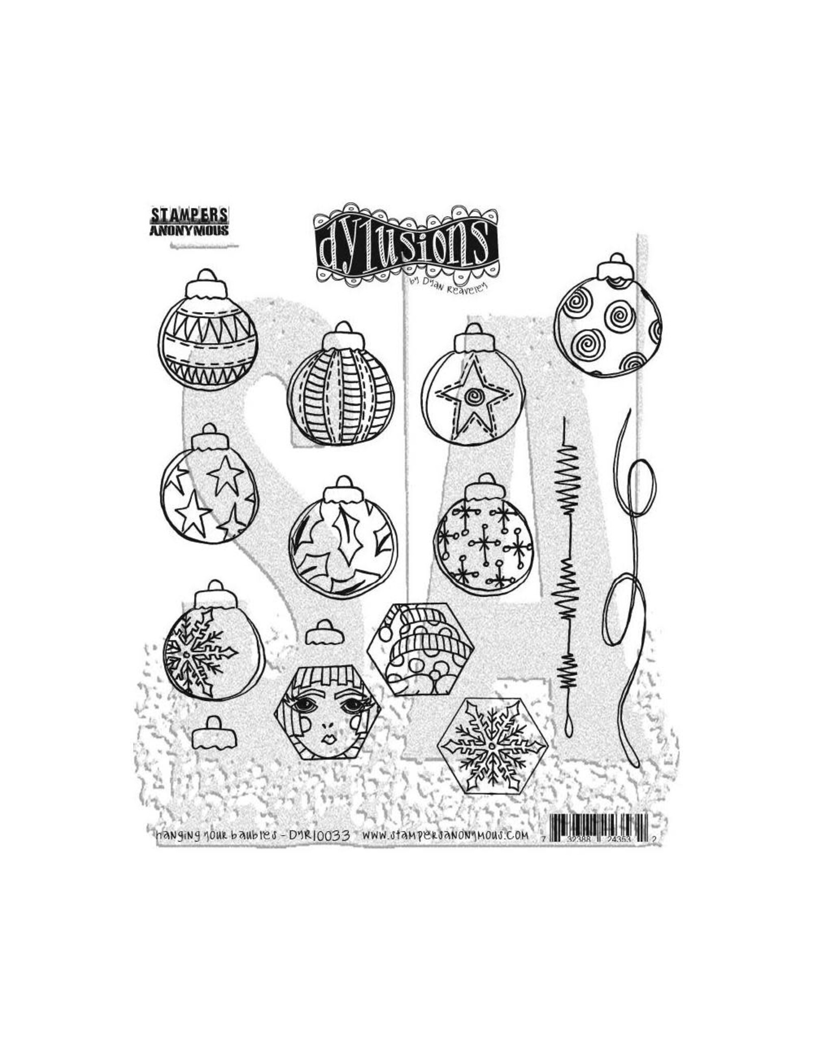 RANGER DYAN REAVELEY DYLUSIONS HANGING YOUR BAUBLES CLING STAMP SET