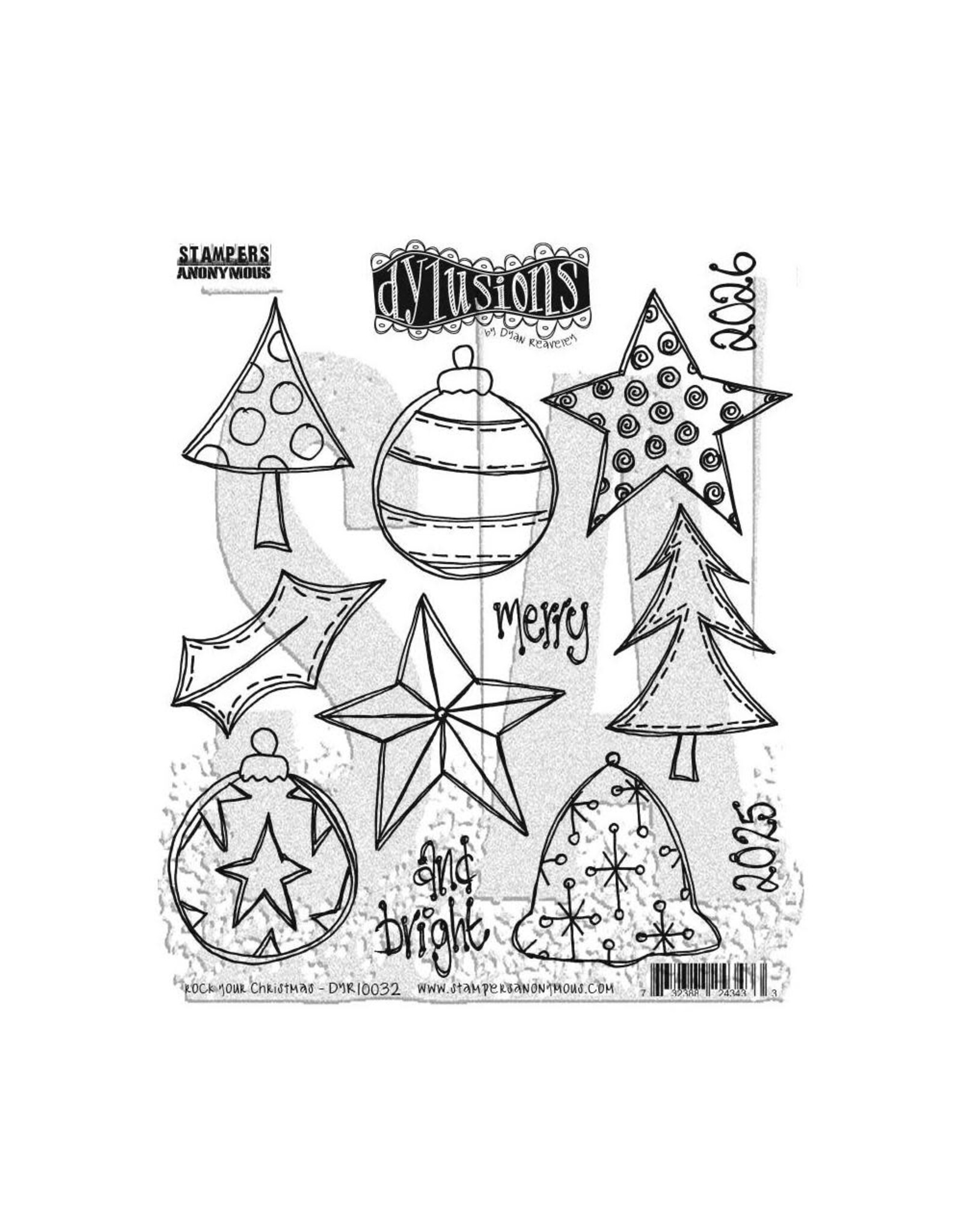 RANGER DYAN REAVELEY DYLUSIONS ROCK YOUR CHRISTMAS CLING STAMP SET