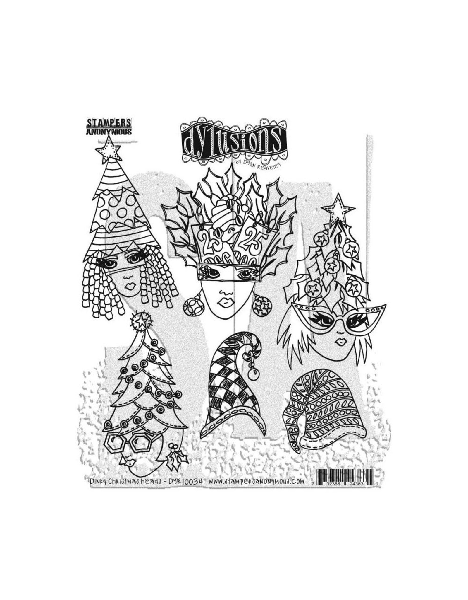 RANGER DYAN REAVELEY DYLUSIONS DINKY CHRISTMAS HEADS CLING STAMP SET