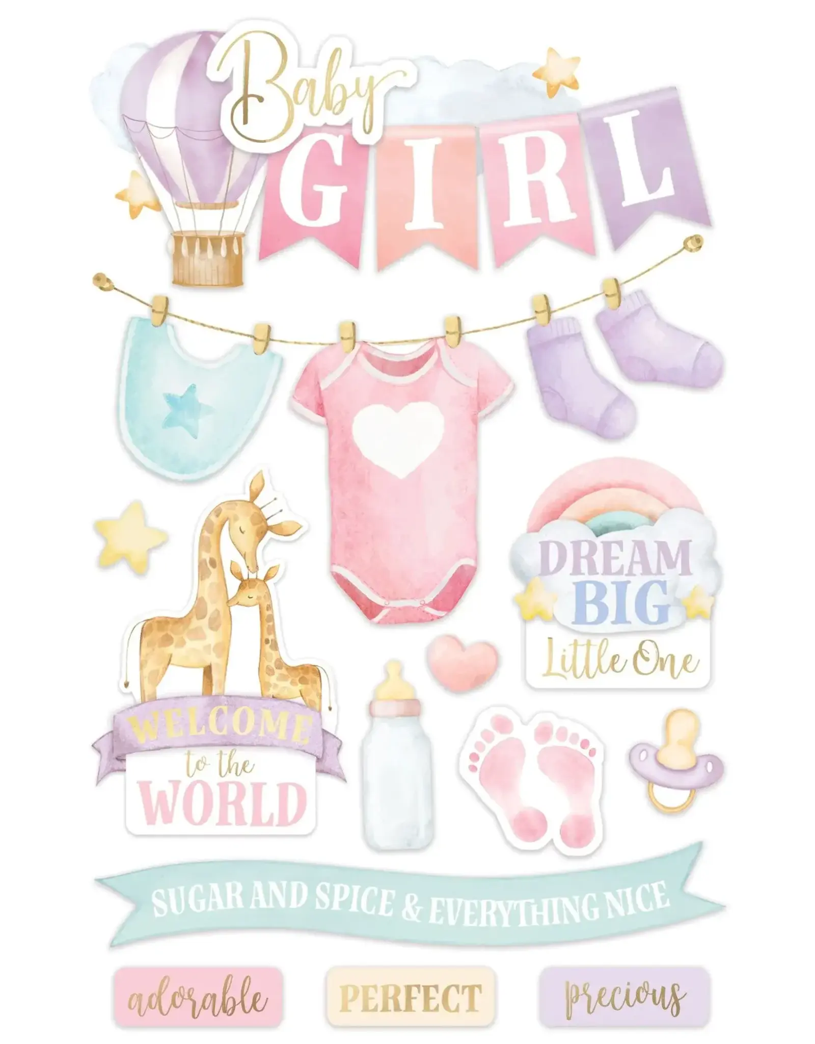 PAPER HOUSE PRODUCTIONS PAPER HOUSE BABY GIRL WATERCOLOR 3D STICKERS