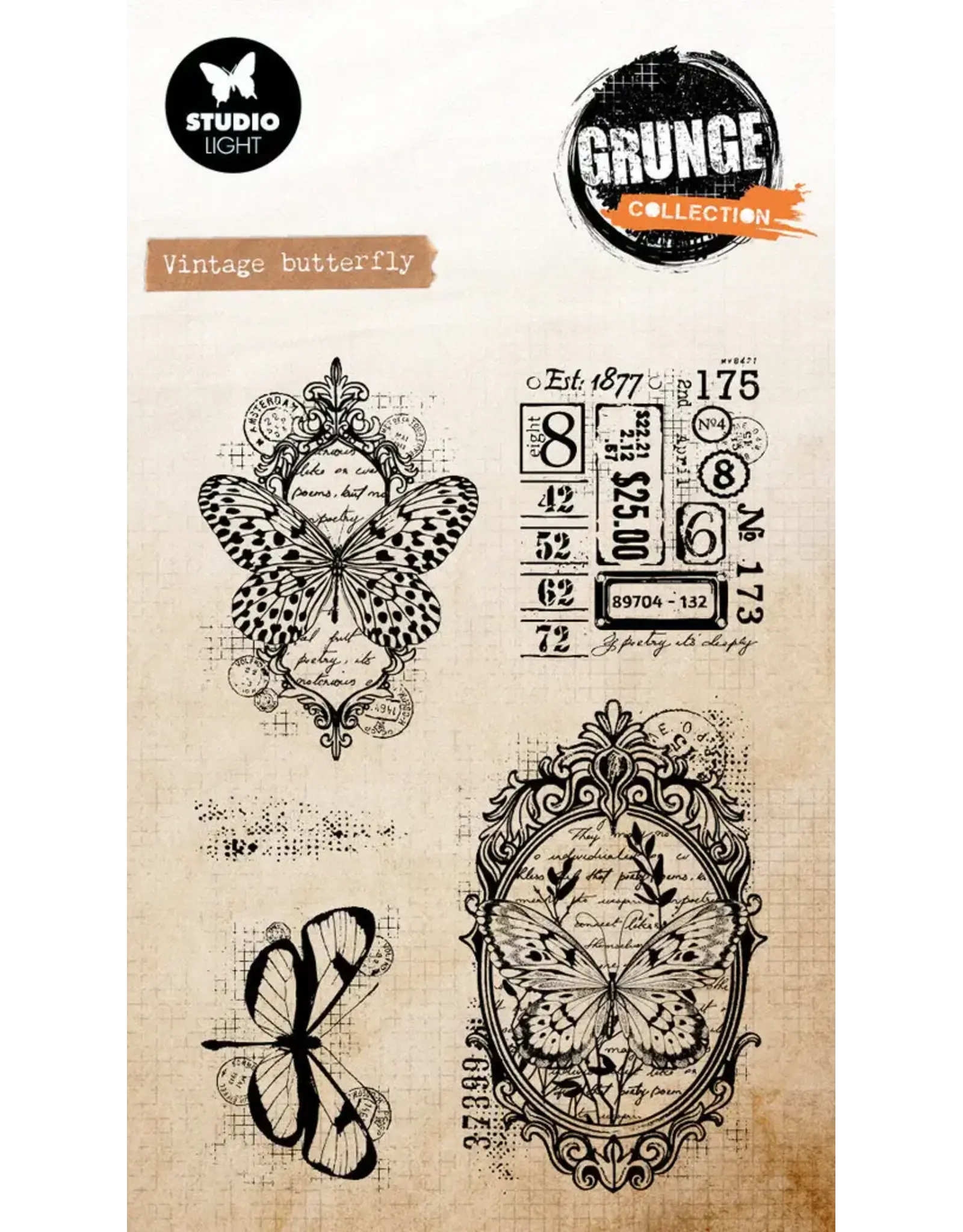 STUDIOLIGHT STUDIOLIGHT GRUNGE COLLECTION VINTAGE BUTTERFLY CLEAR STAMP SET