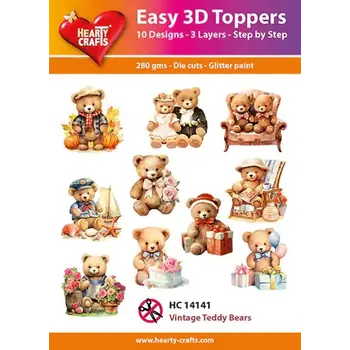 HEARTY CRAFTS VINTAGE TEDDY BEARS EASY 3D TOPPERS
