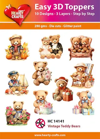 HEARTY CRAFTS VINTAGE TEDDY BEARS EASY 3D TOPPERS