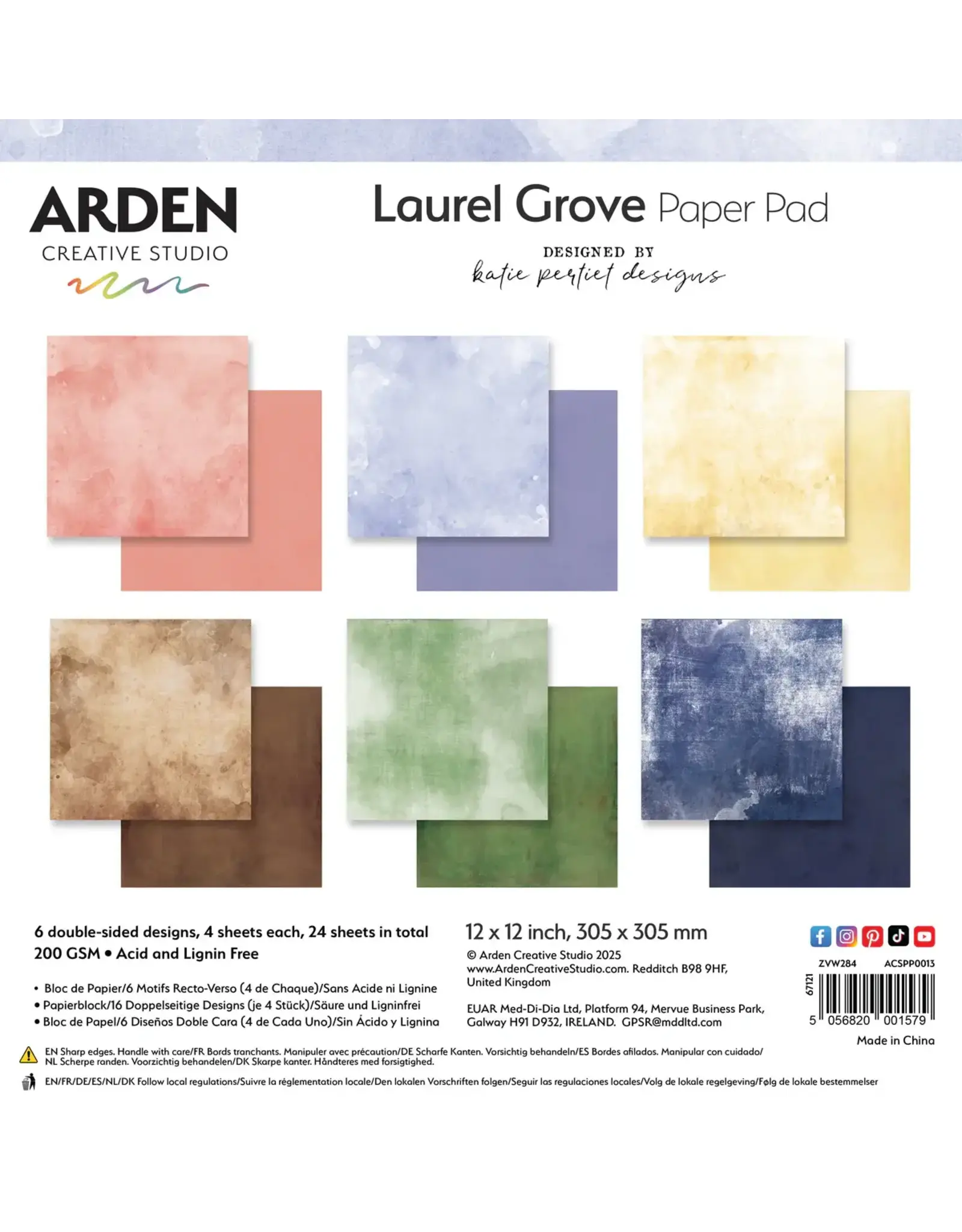 ARDEN CREATIVE STUDIO ARDEN CREATIVE STUDIO LAUREL GROVE SOLIDS 12x12 PAPER PAD 24 SHEETS