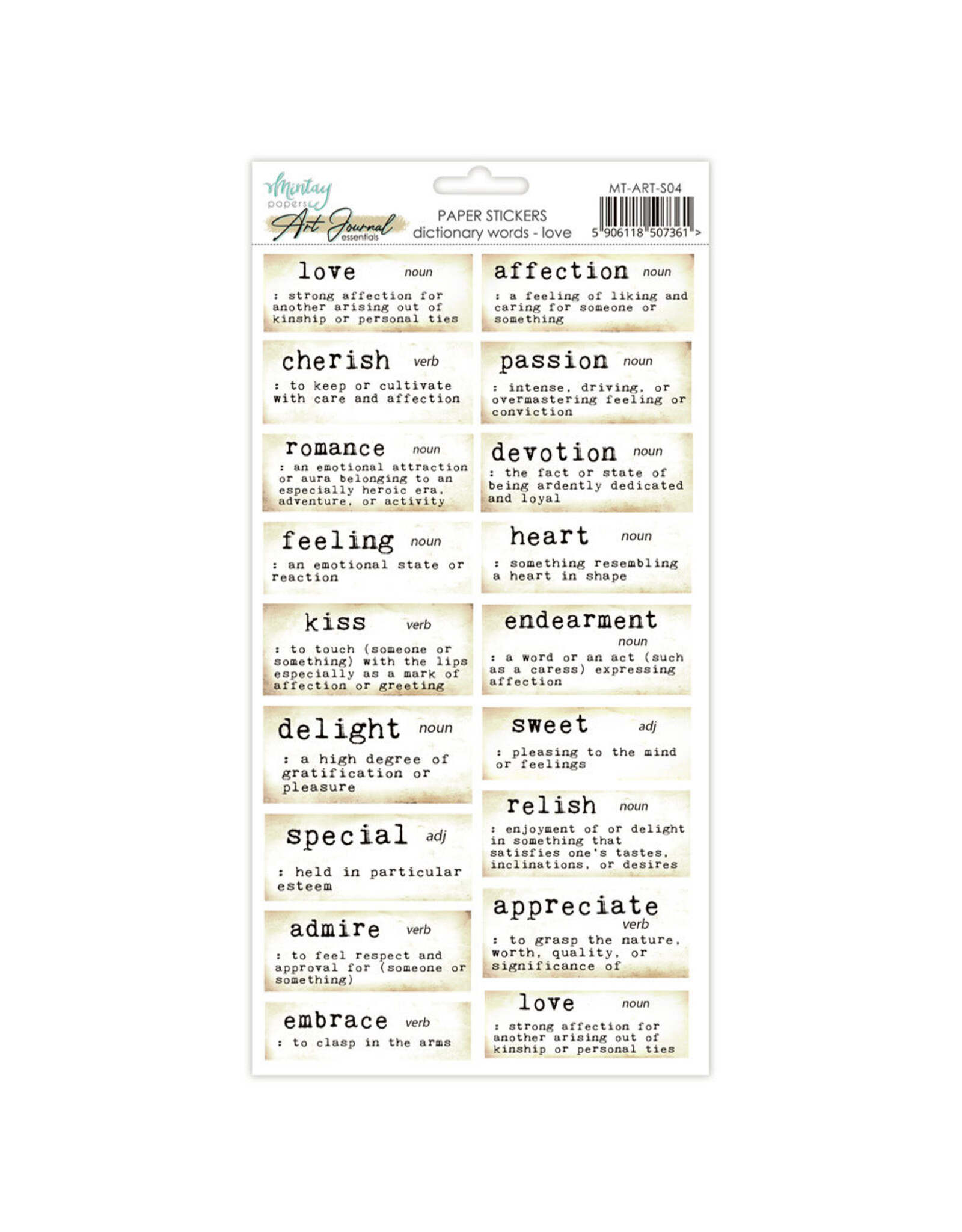 MINTAY MINTAY ART JOURNAL 6x12 PAPER STICKERS DICTIONARY WORDS - LOVE
