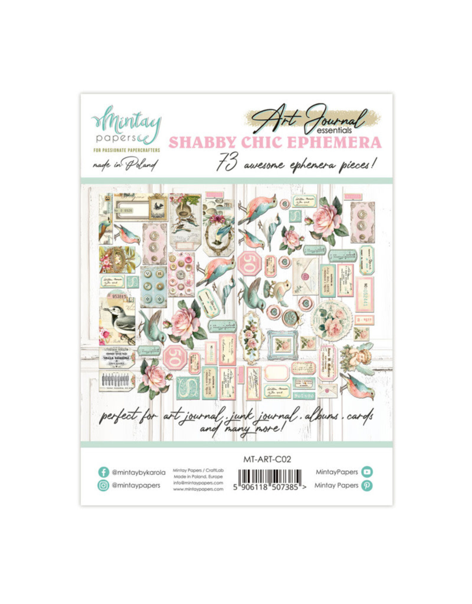MINTAY MINTAY ART JOURNAL SHABBY CHIC PAPER DIE-CUTS 73/PK