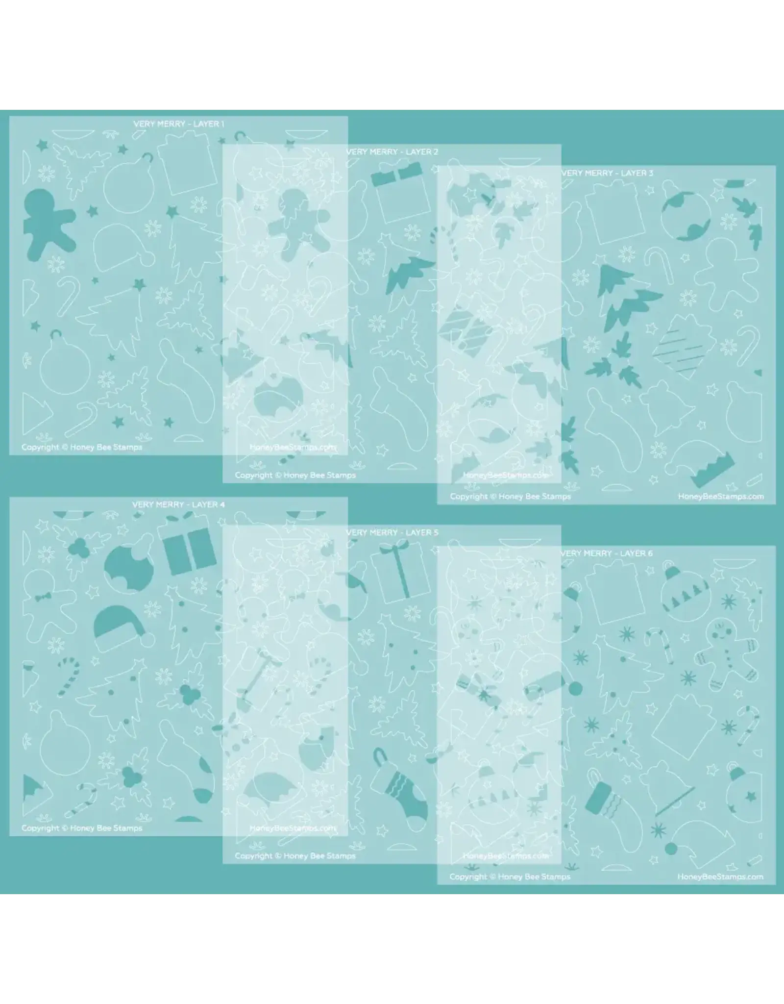 HONEY BEE HONEY BEE STAMPS VERY MERRY LAYERING STENCIL 6/PK