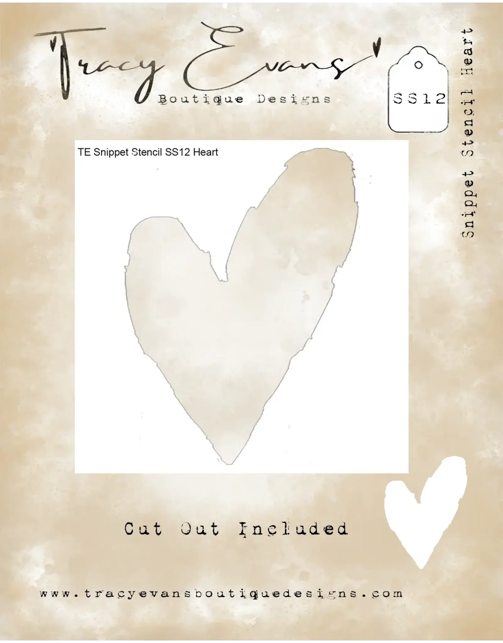 TRACY EVANS TRACY EVANS BOUTIQUE DESIGNS SS12 HEART 4x4 STENCIL